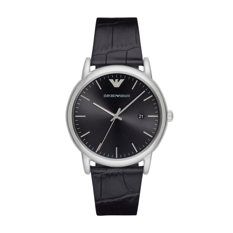 Emporio Armani Black Leather Analog Watch