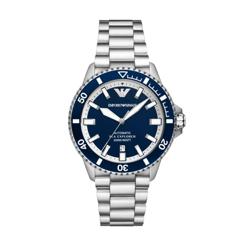 Sea Explorer Automatic Dive Watch in Silver and Blue