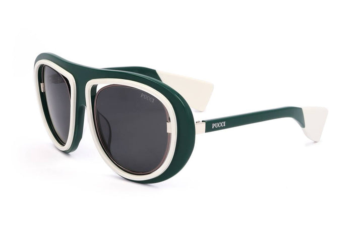 Sculptural Dark Green & White Frame Sunglasses