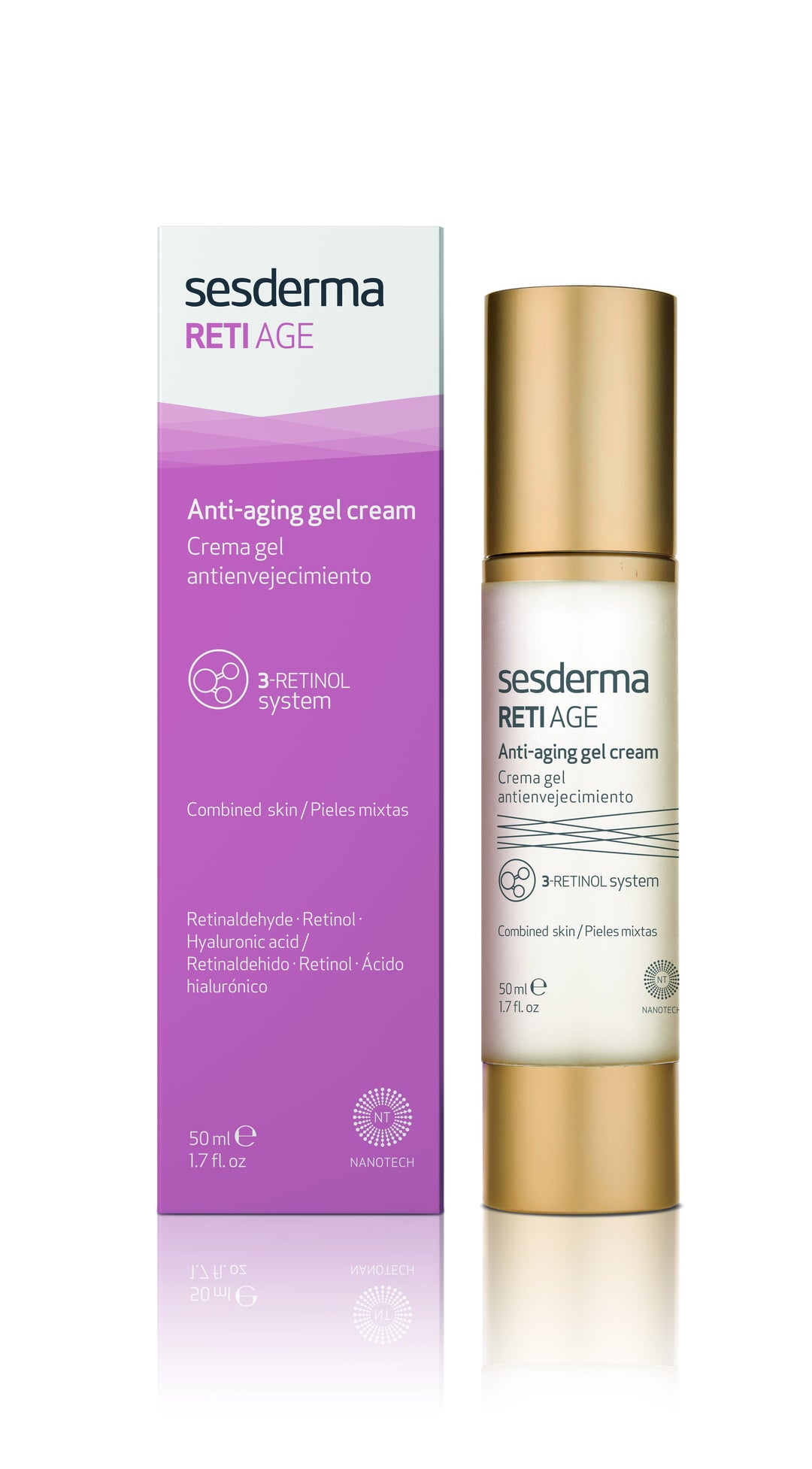 50 ml translucent jar of anti-ageing 3-retinol gel-cream for Women