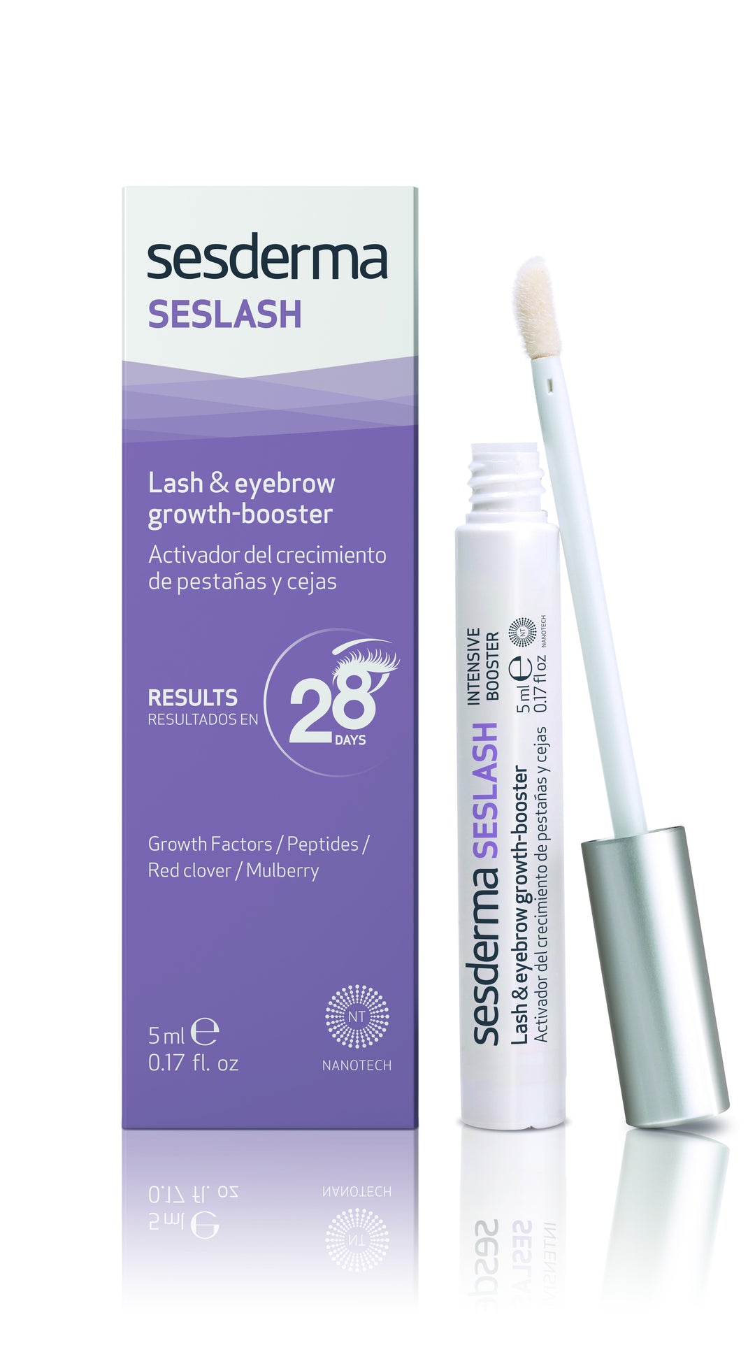 Small 5 ml clear vial with brush applicator for lash and brow serum, peptides and hyaluronic
