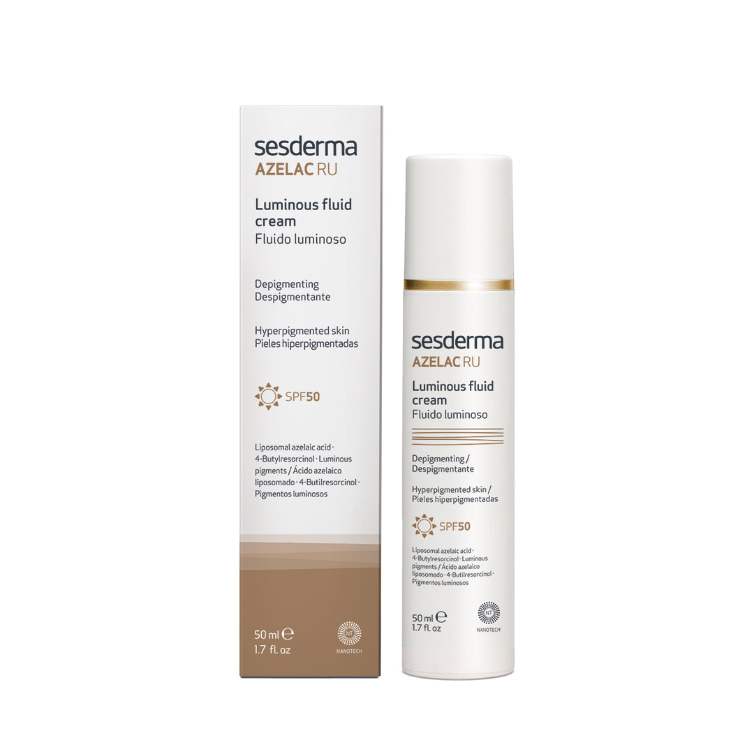 50 ml luminous brightening SPF50 fluid in a sleek cream-style bottle