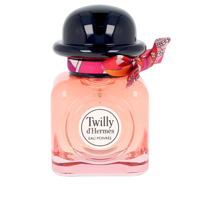 Coral-tinted square perfume bottle with hand-tied silk ribbon, 30 ml