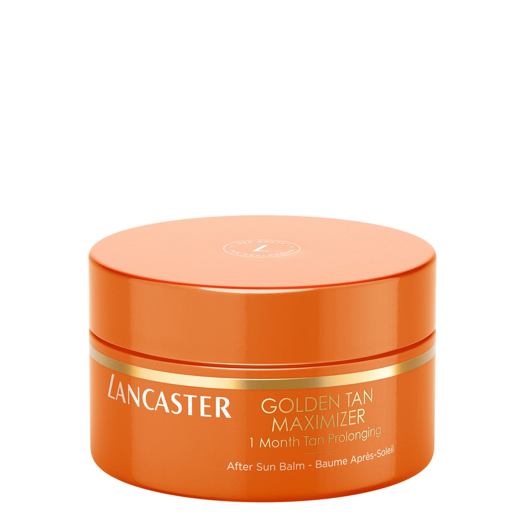 200 ml golden post‑sun balm jar with melting, glossy balm texture