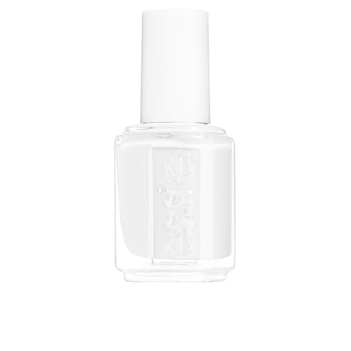 Bottle of creamy white nail polish, 13.5 ml, curved brush shown