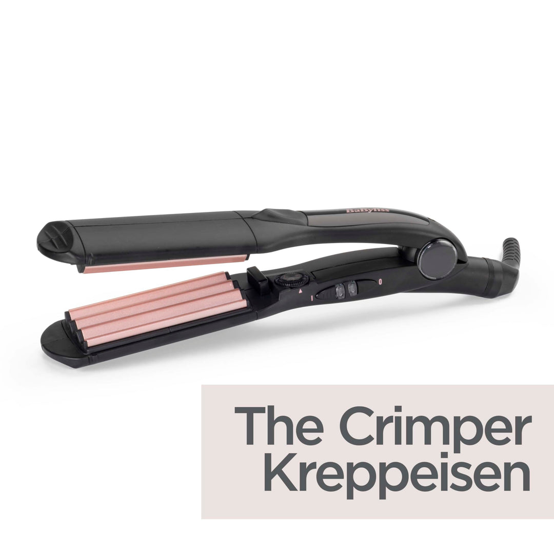 35 mm ceramic‑tourmaline hair crimper with 10 heat settings, European plug