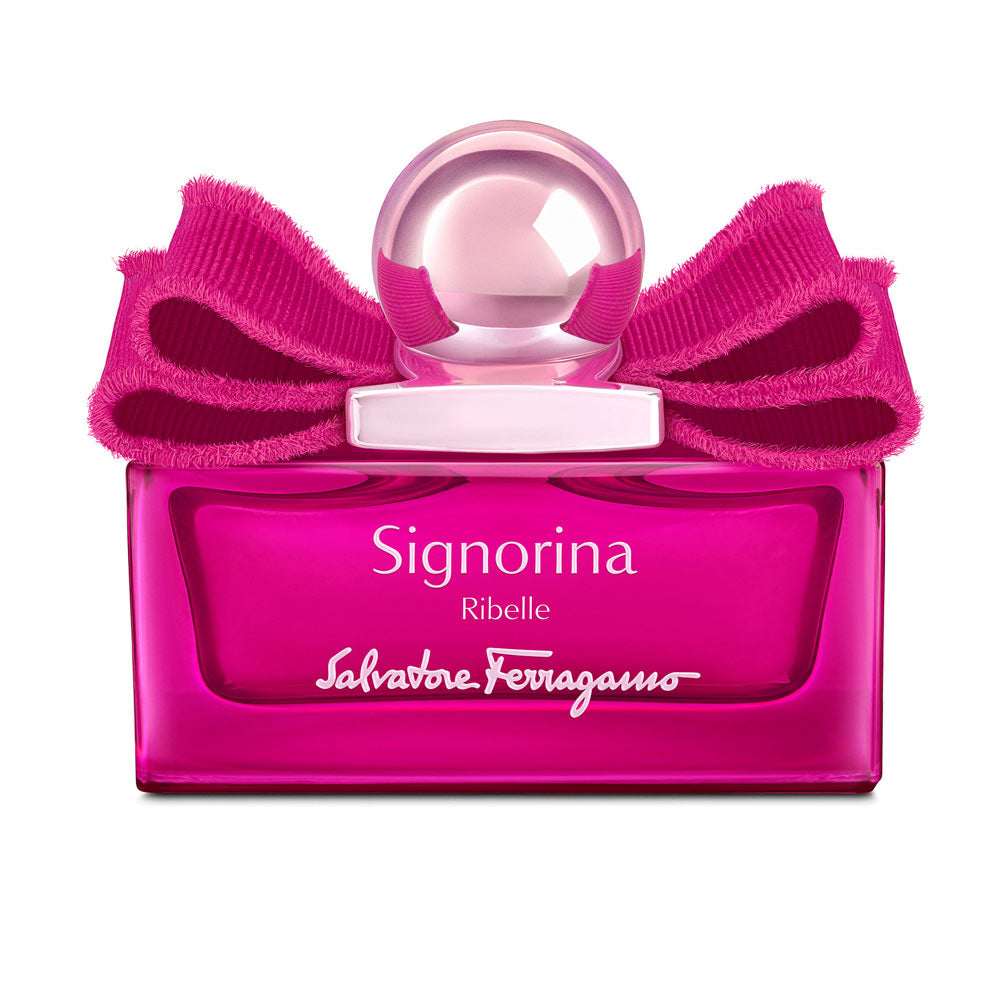 Pink-decorated perfume bottle with fuchsia bow, 50 ml, floral scent