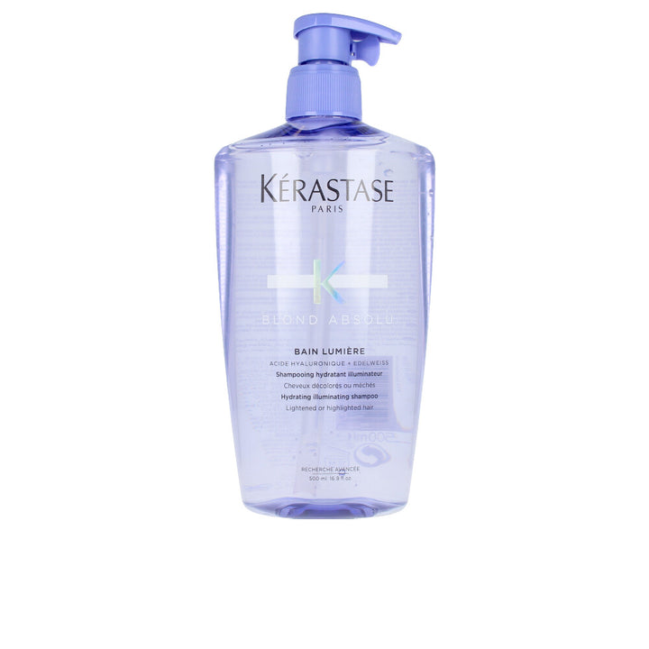 500 ml bottle of hydrating illuminating shampoo for blonde hair with hyaluronic acid and Edelweiss