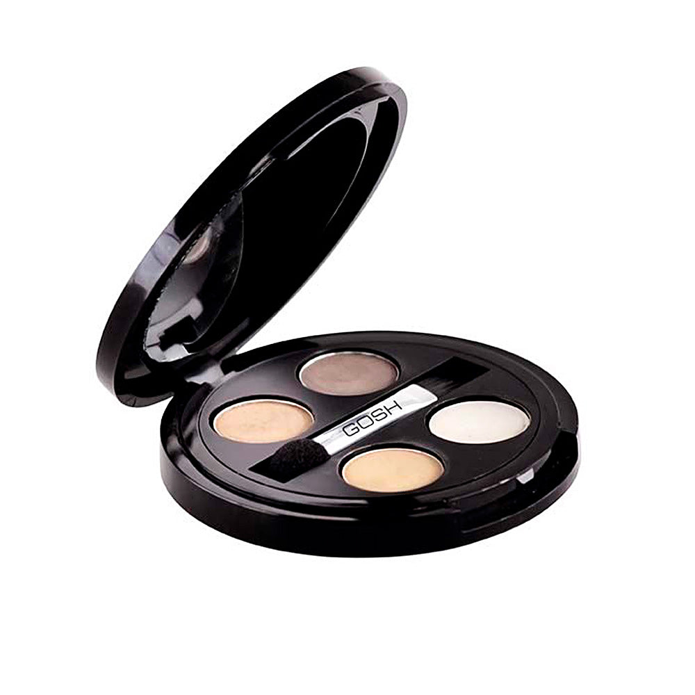 Compact tri-shade eyebrow powder with mirror and applicator, cruelty-free