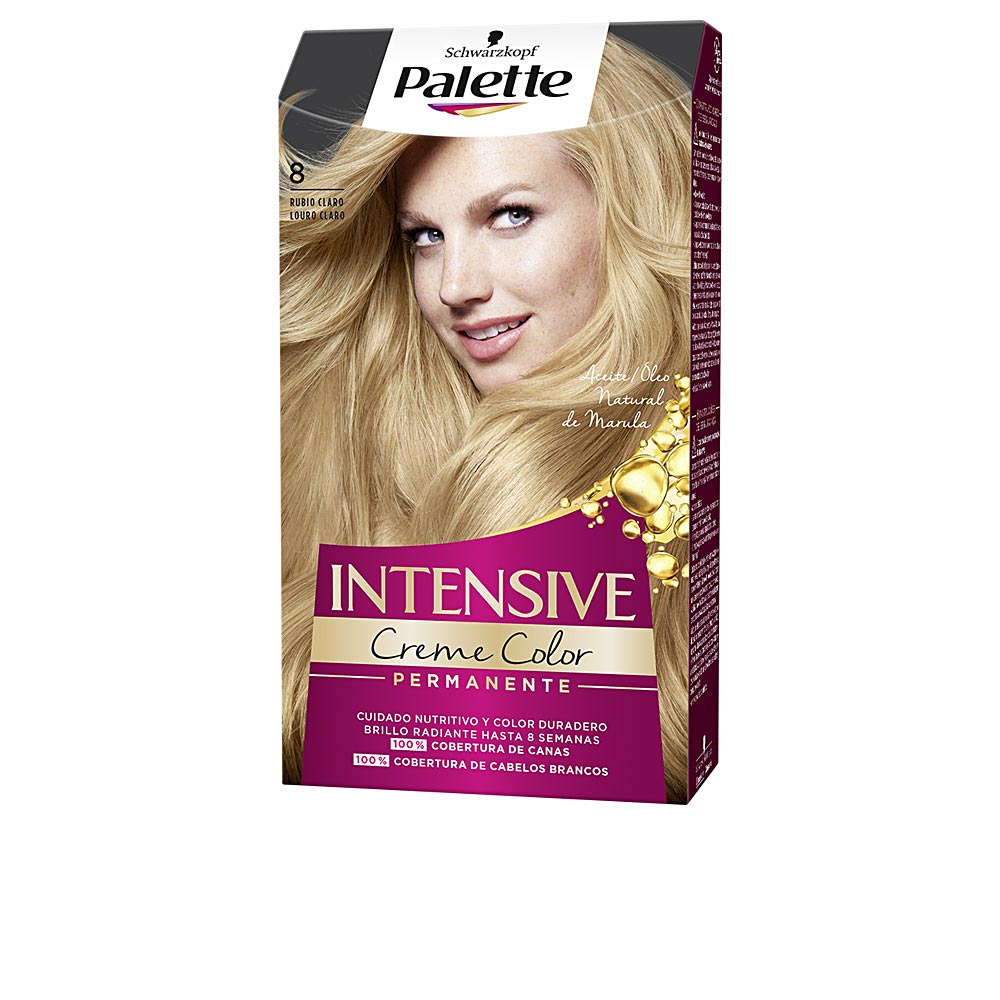 Tube of permanent cream hair colour, shade 8 Light Blonde with Marula oil