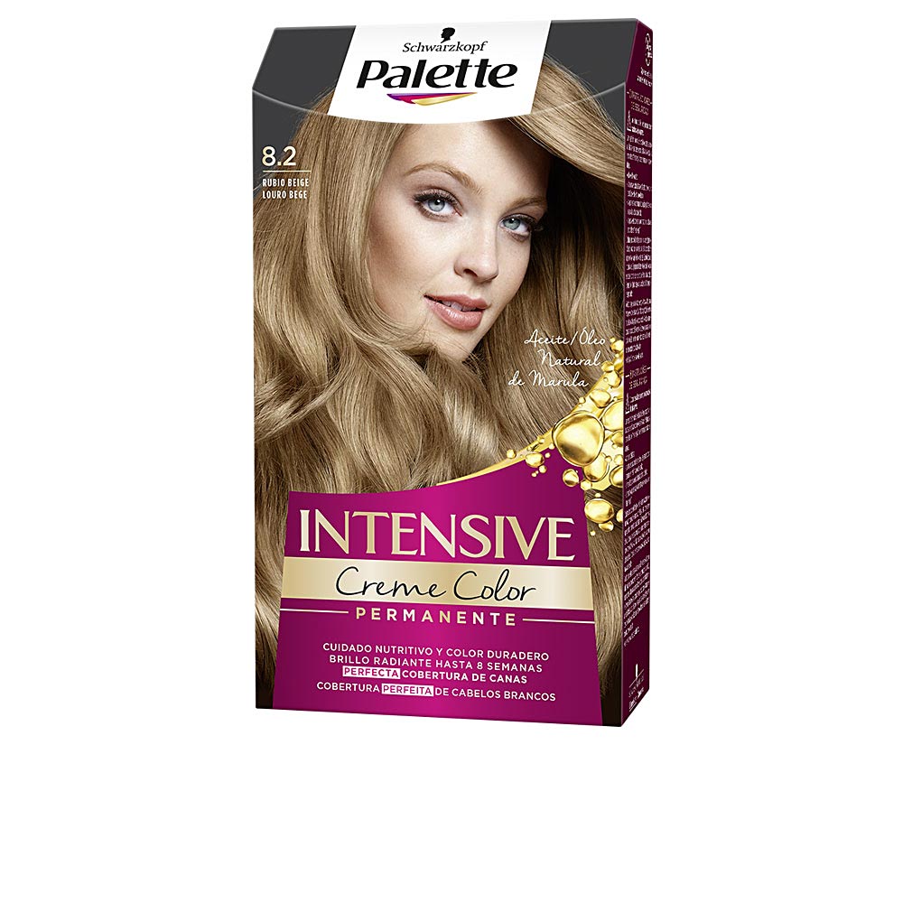 Tube of beige blonde permanent hair colour cream, single-dose packaging