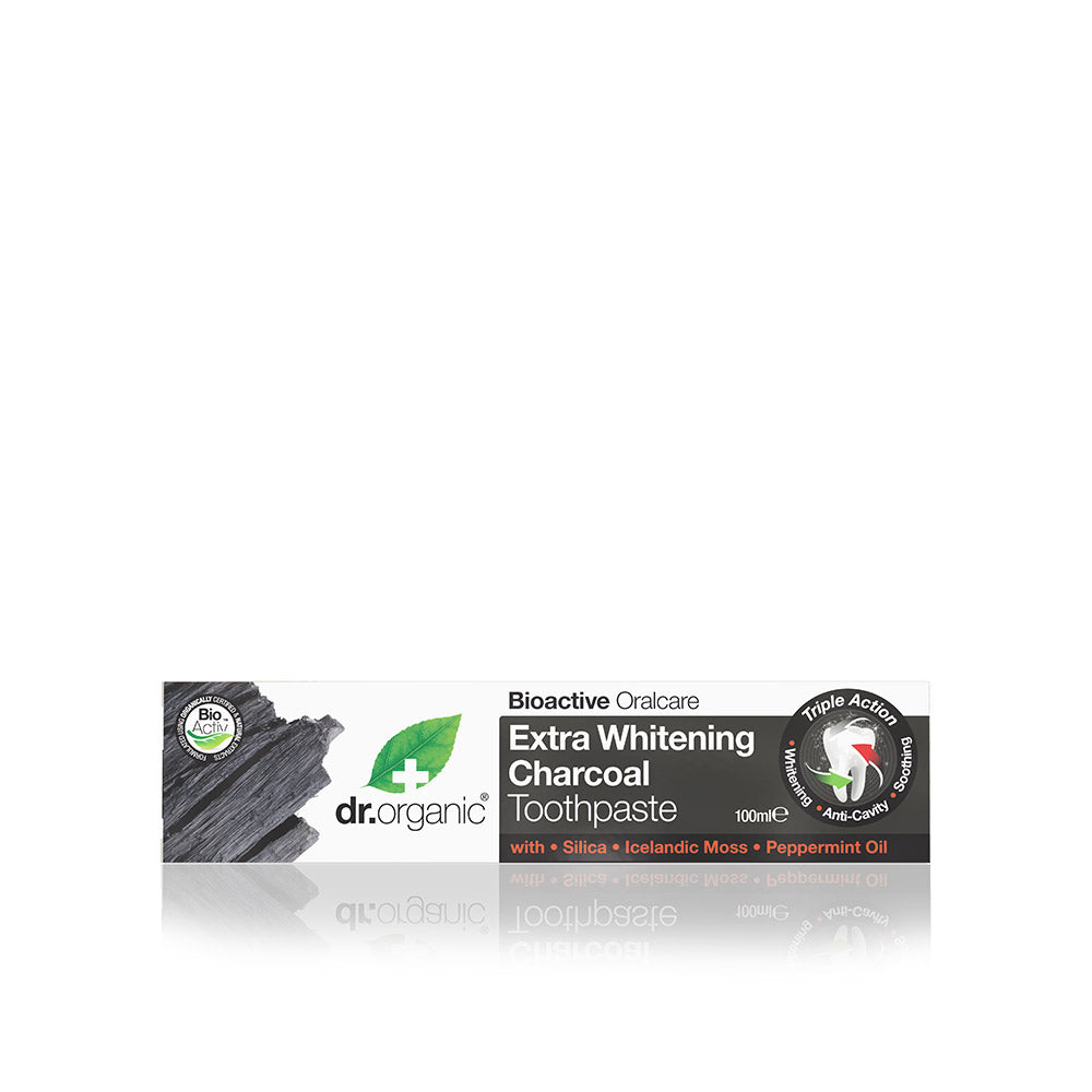 100 ml tube of activated charcoal whitening toothpaste with peppermint and Icelandic moss