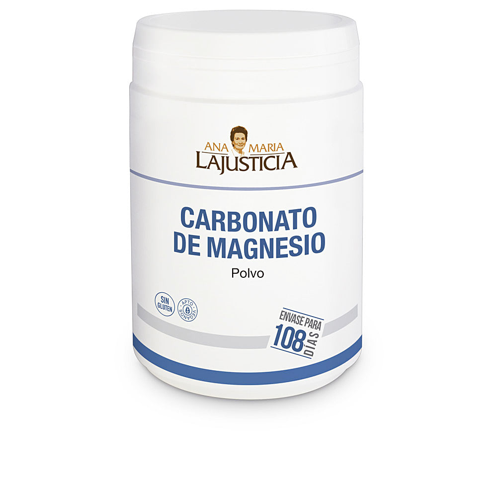 Small jar of fine white magnesium carbonate powder, 130 g label