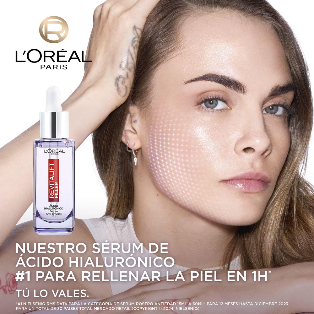 30 ml clear bottle of hyaluronic hydrating serum with pipette, lightweight texture
