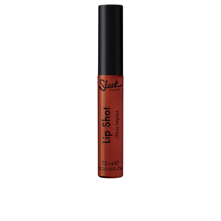 Tube of high‑shine liquid lip gloss with tapered wand, 7.5 ml, deep red shade