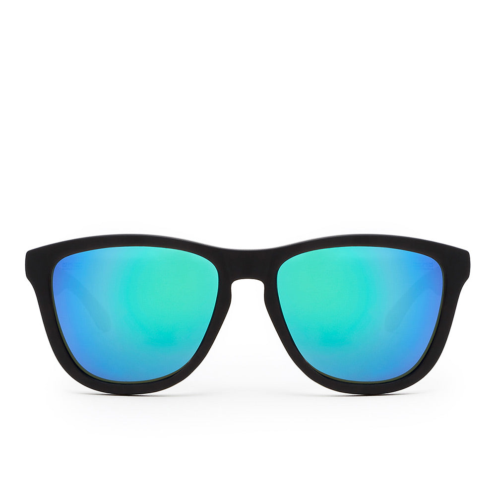Unisex black square TR90 sunglasses with microfibre case and stickers