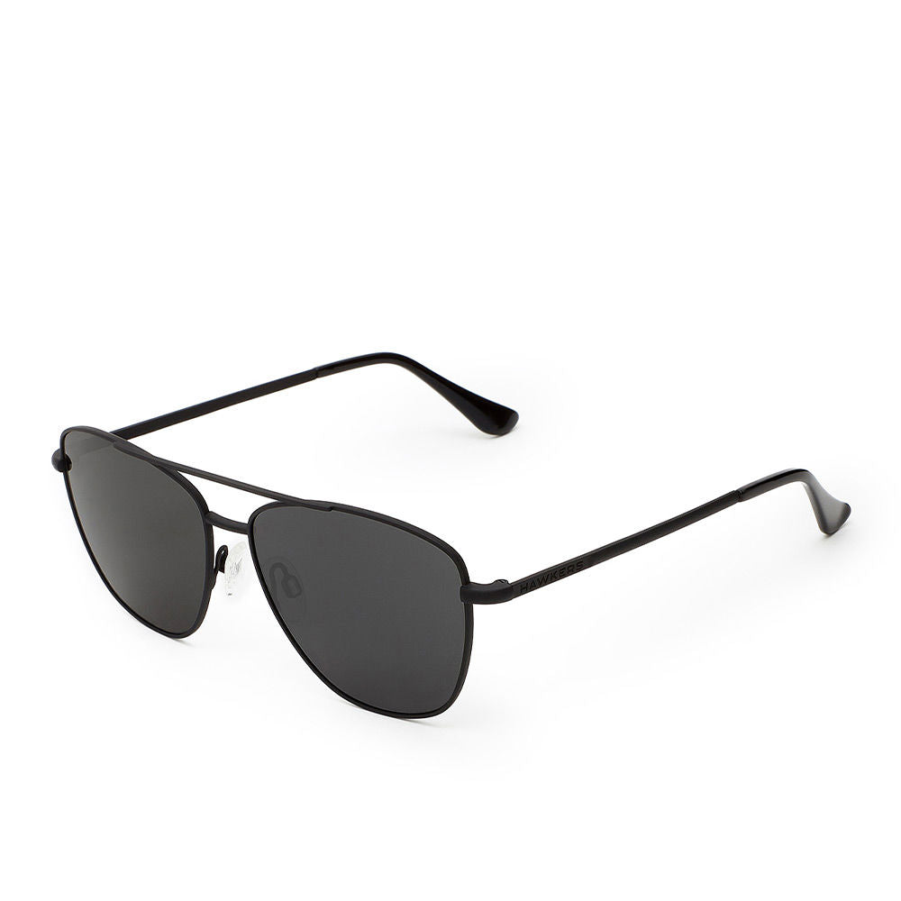 Hawkers Black metal aviator sunglasses with double bridge, dark tinted lenses, adjustable nose pads, slim temples
