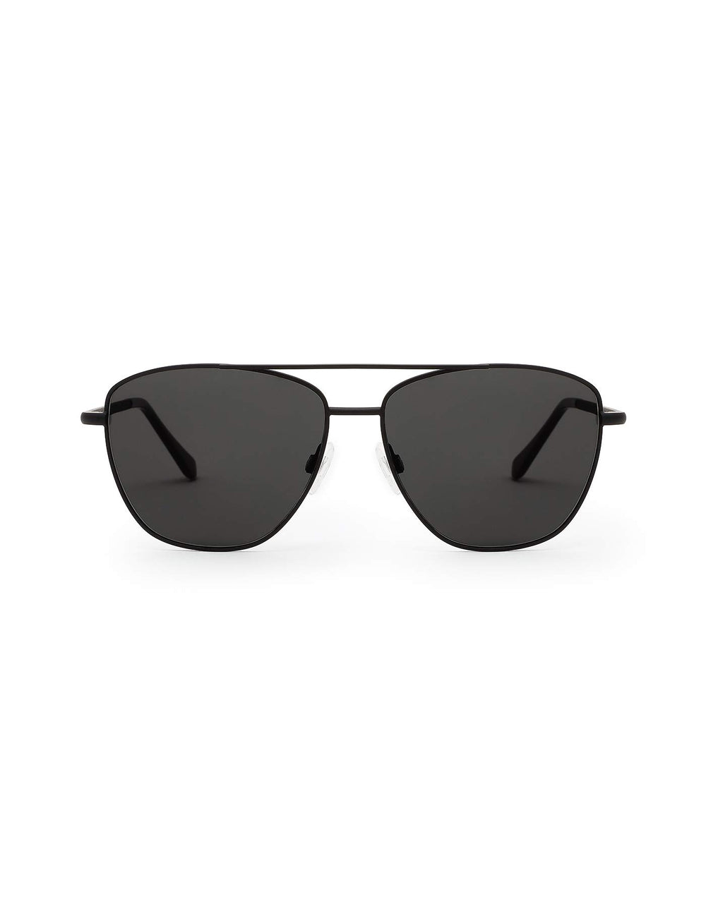Hawkers Black metal aviator sunglasses with double bridge, dark tinted lenses, adjustable nose pads, slim temples
