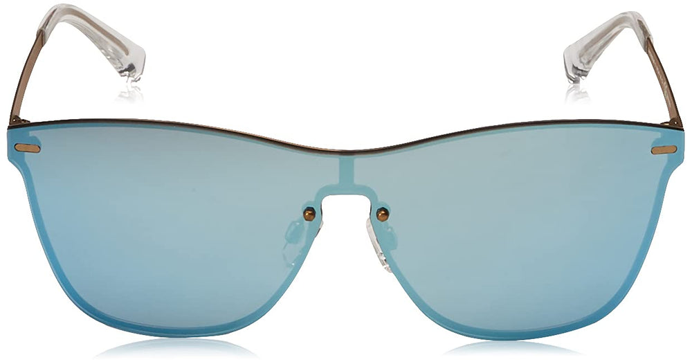 Unisex square stainless steel sunglasses with blue lenses, 50 mm