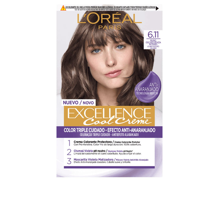 Tube of cool ash hair colour cream, dark blonde 6.11, 192 ml