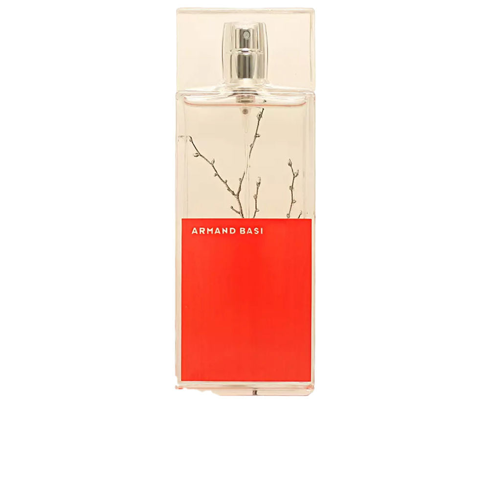Rectilinear red and clear glass perfume bottle, 100 ml, woody floral scent for Women