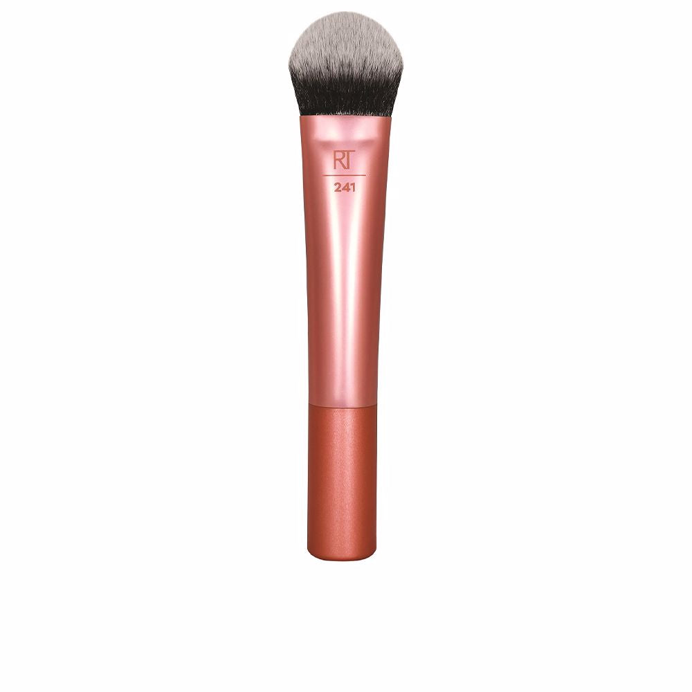 Tapered synthetic makeup brush, dense head, wooden handle, compact size