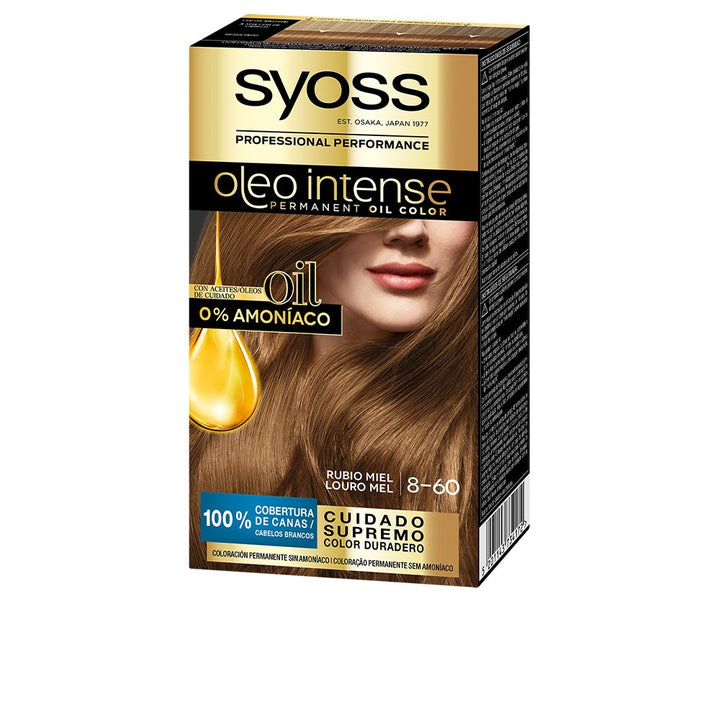 Boxed oil‑infused hair colour, shade 8.60 Honey Blonde, ammonia‑free