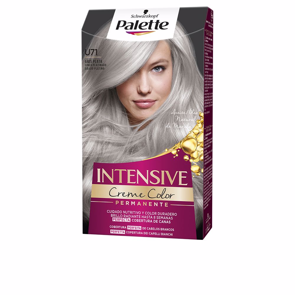 Tube of grey-silver permanent hair colour cream with marula oil, 1 unit