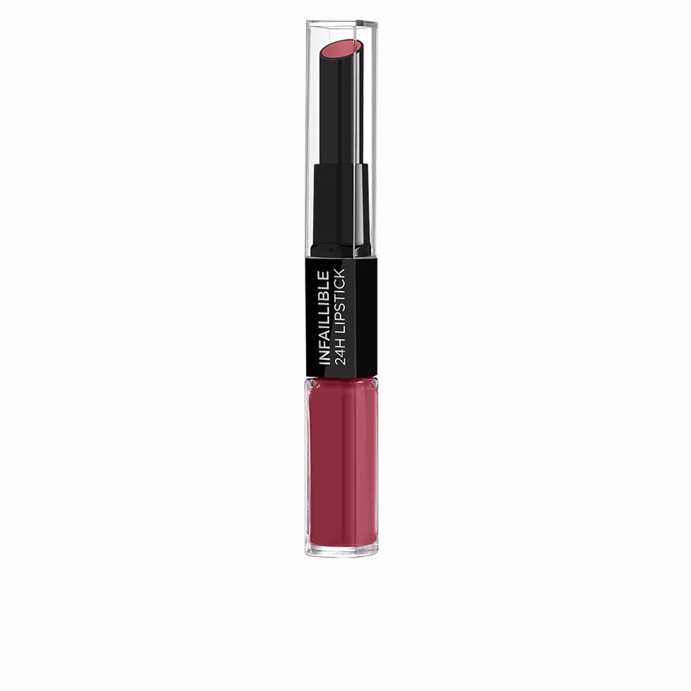 Dual-ended longwear lipstick in warm rose shade, 6 ml, transfer-proof