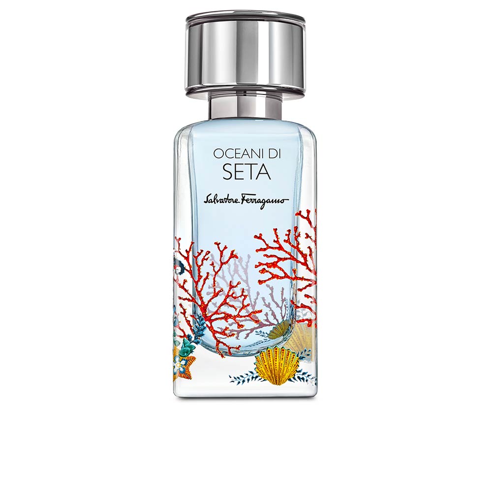 Clear glass perfume bottle labelled Silk Ocean Magnolia, 100 ml, Unisex aquatic floral