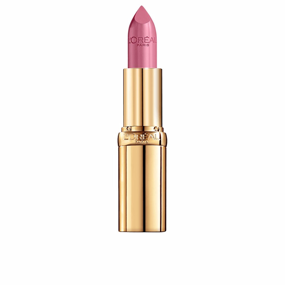 Satin-finish coral-pink lipstick bullet in gold tube, 4.8 g, Unisex shade 129