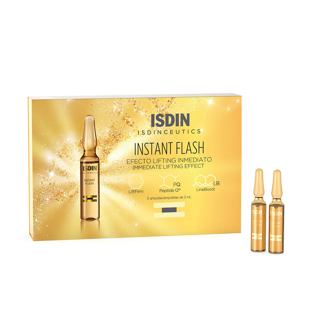 Small 2 ml clear glass ampoule with clear serum for immediate lifting