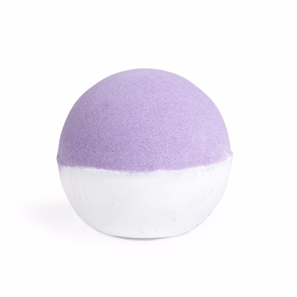 Single lavender‑coloured effervescent bath bomb in recyclable pack, Unisex