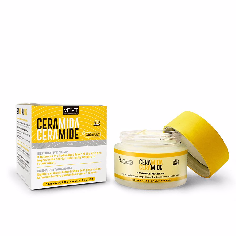 50 ml jar of restorative ceramide face cream with creamy texture