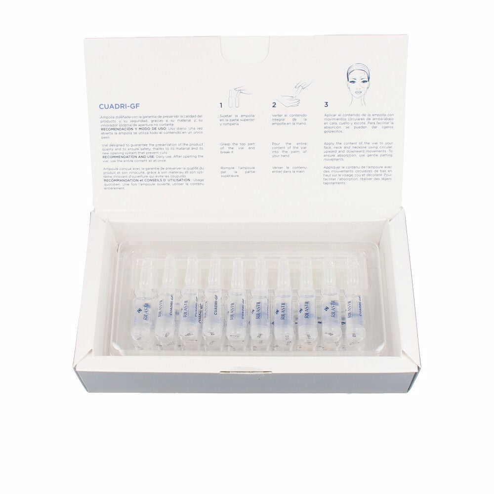 Small glass ampoule of concentrated facial serum, clear liquid, 1.5 ml vial