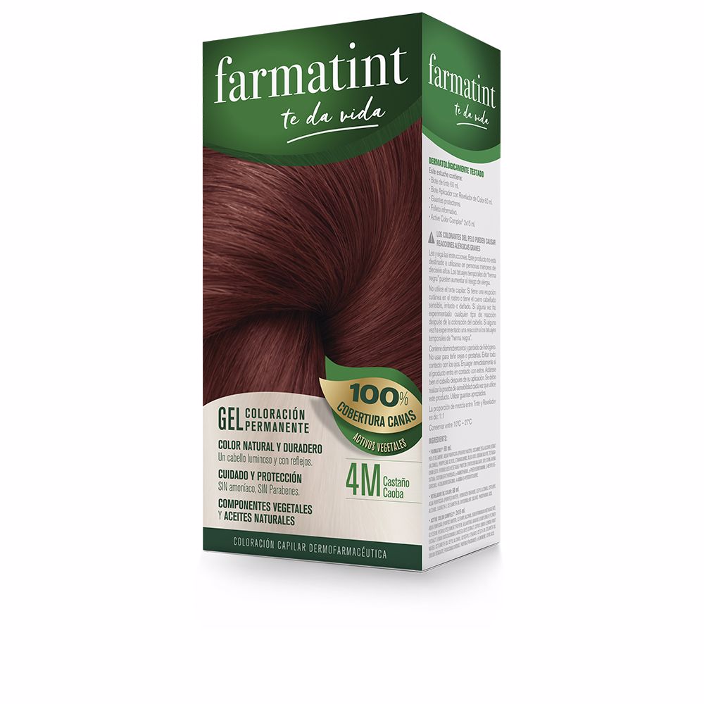 Tube and developer bottle of 4M chestnut mahogany permanent gel hair colour, Unisex
