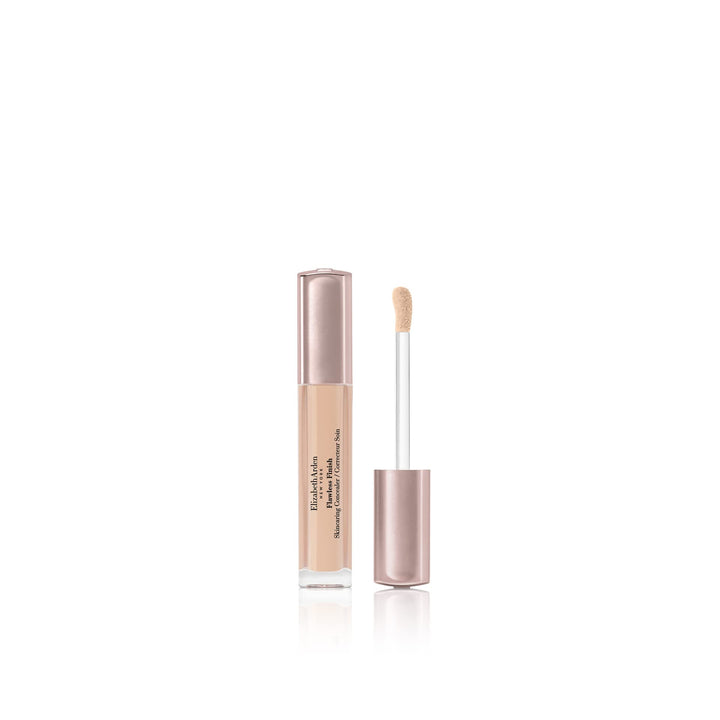 Compact tube concealer with tear-shaped applicator, creamy beige shade