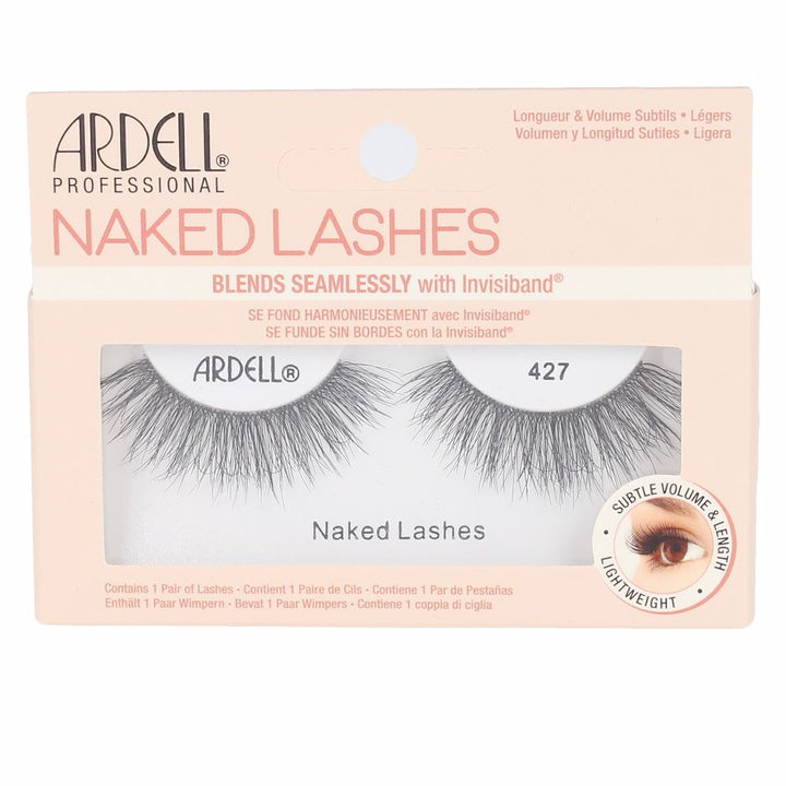 Pair of flared soft-volume false eyelashes on curved white tray