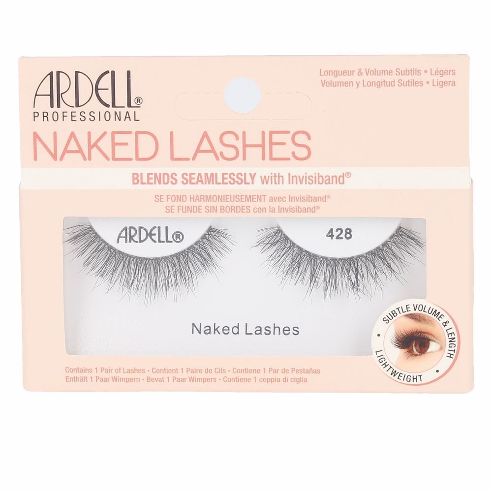 Pair of natural-length strip false eyelashes on white background, lightweight thin band