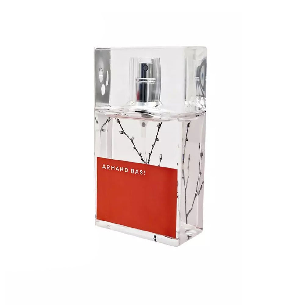 Rectilinear red and clear glass perfume bottle, 50 ml, woody-floral scent for Women