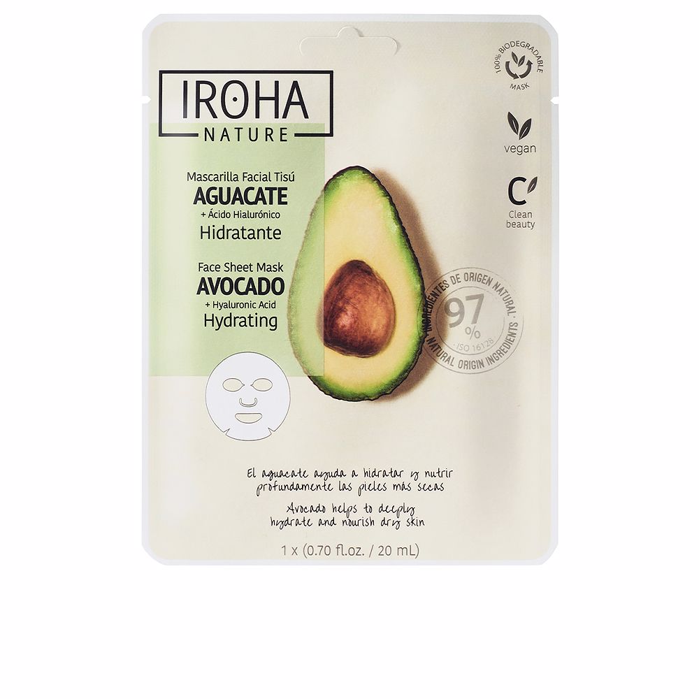 Single-use cotton eucalyptus sheet mask with avocado and hyaluronic serum for Women
