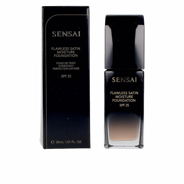 30 ml bottle of satin finish, hydrating foundation in warm beige