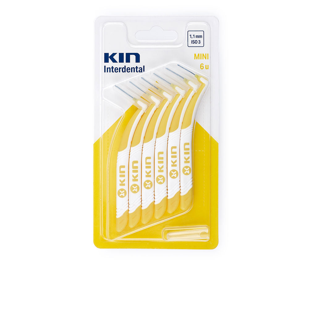 Six mini interdental brushes with angled handles and 1.1 mm heads