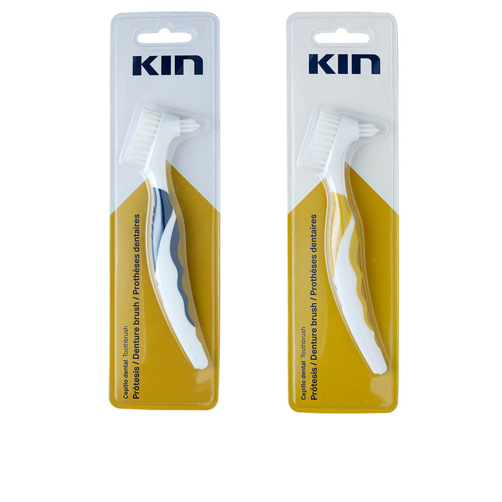 Dual-head prosthesis toothbrush with ergonomic handle and two different sized brush heads
