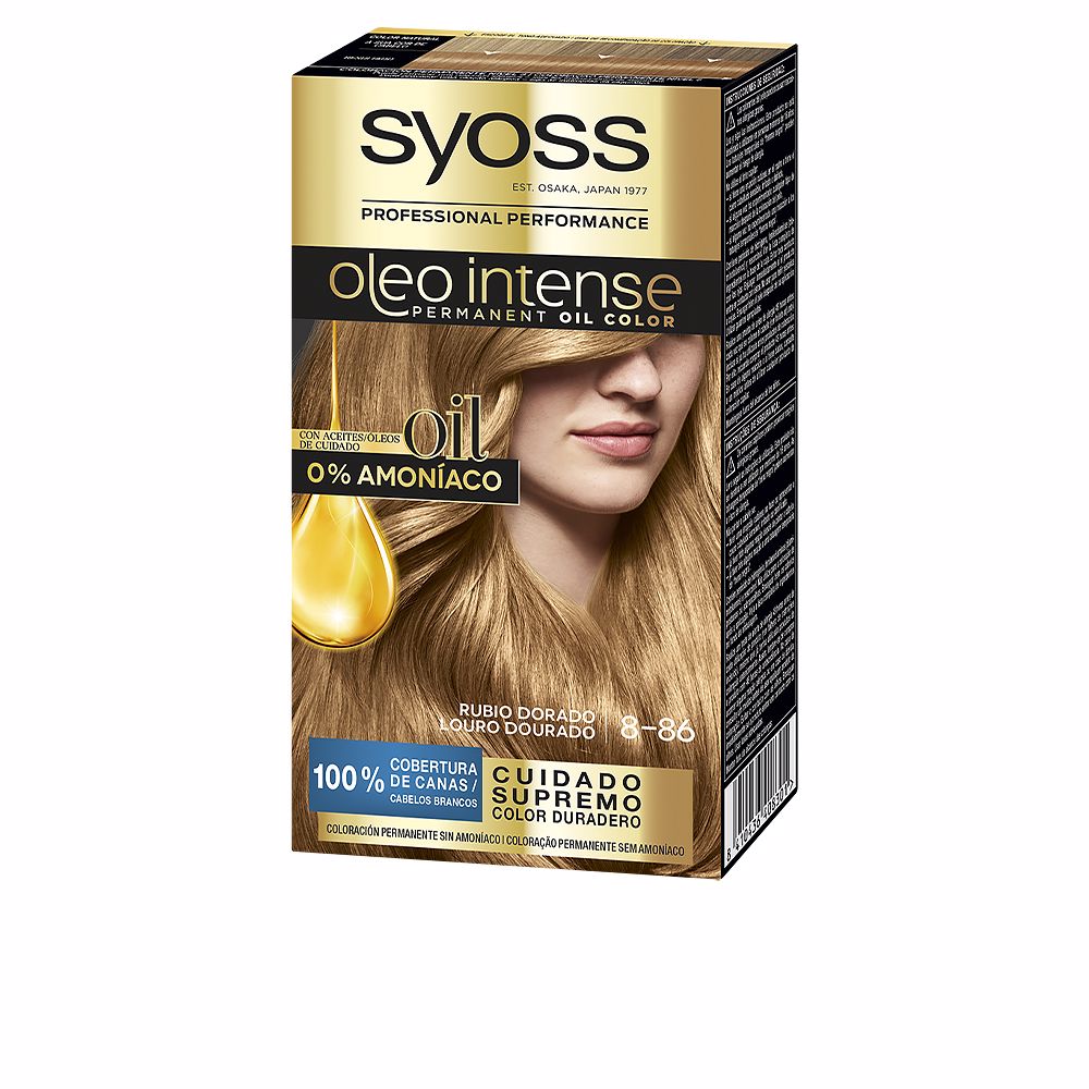 Box of ammonia-free oil-infused permanent hair colour, shade 8.86 golden blonde