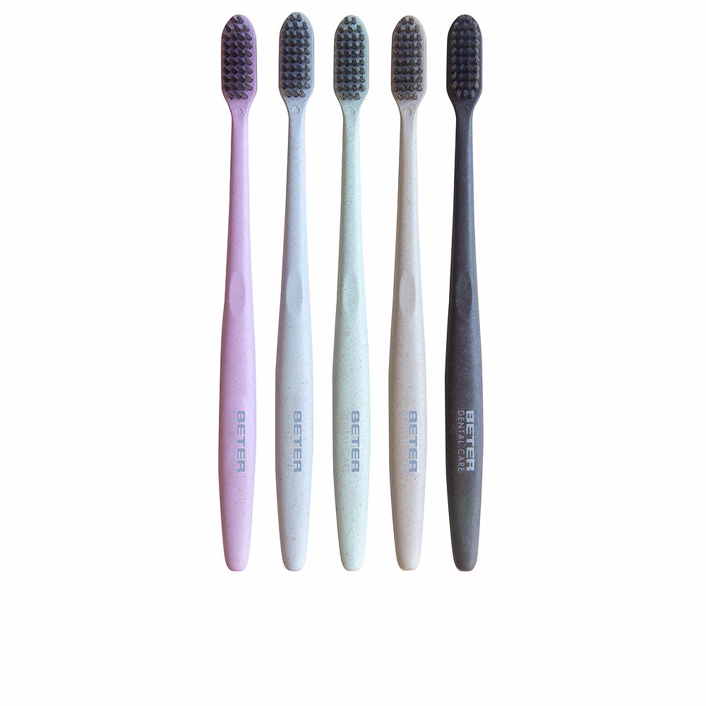 Unisex soft toothbrush with compact head, wheat-fibre handle and tongue cleaner