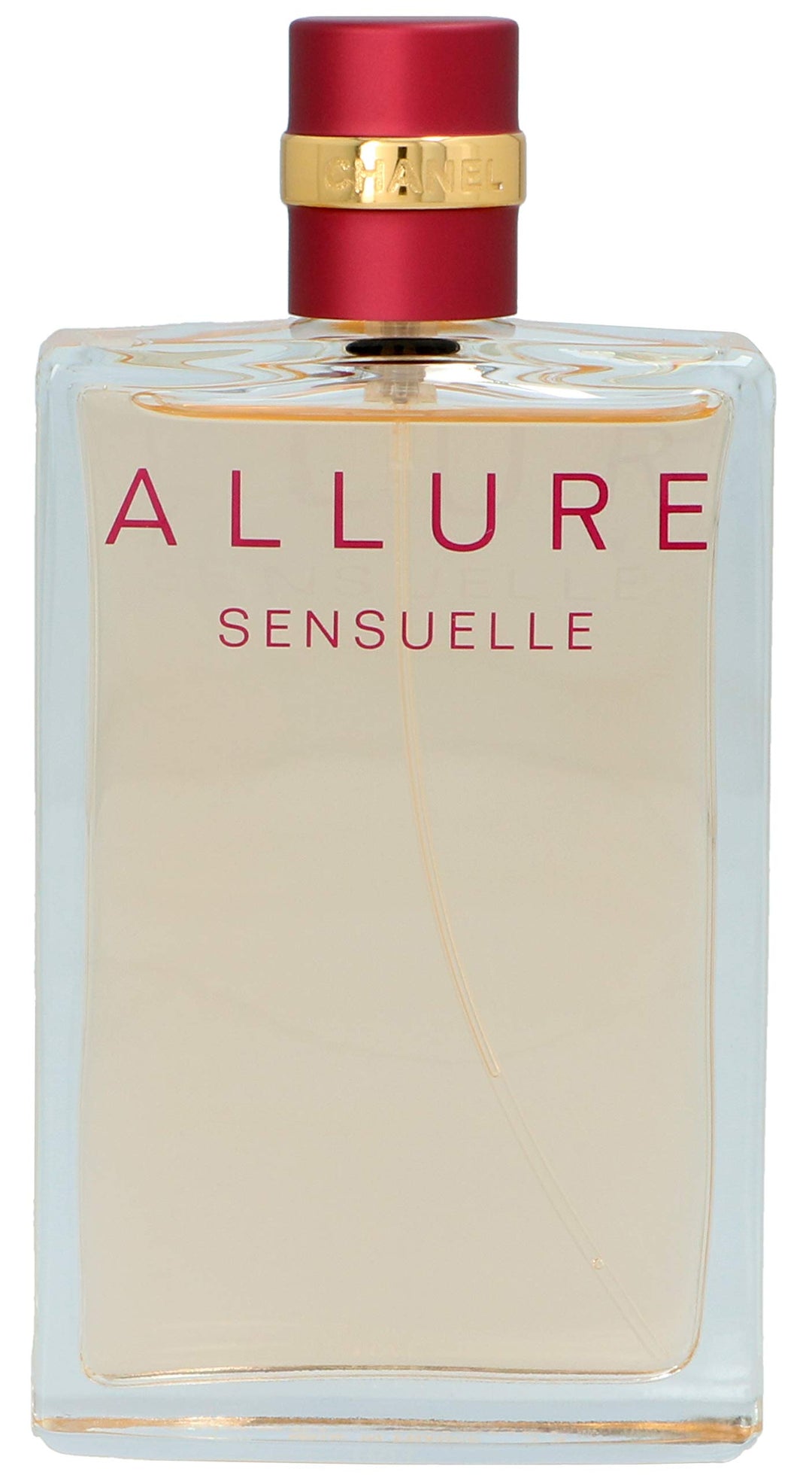 Glass 100 ml oriental-floral perfume bottle; warm amber liquid; minimalist cap