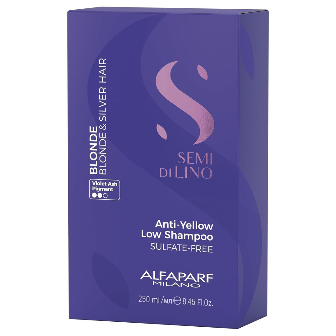 250 ml bottle of violet‑toning sulfate‑reduced shampoo for blonde and silver hair