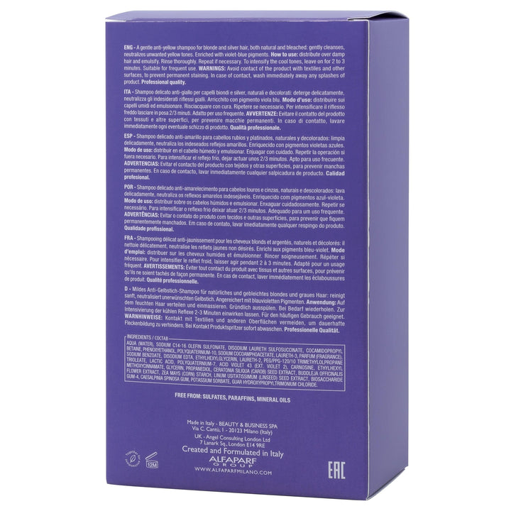 250 ml bottle of violet‑toning sulfate‑reduced shampoo for blonde and silver hair