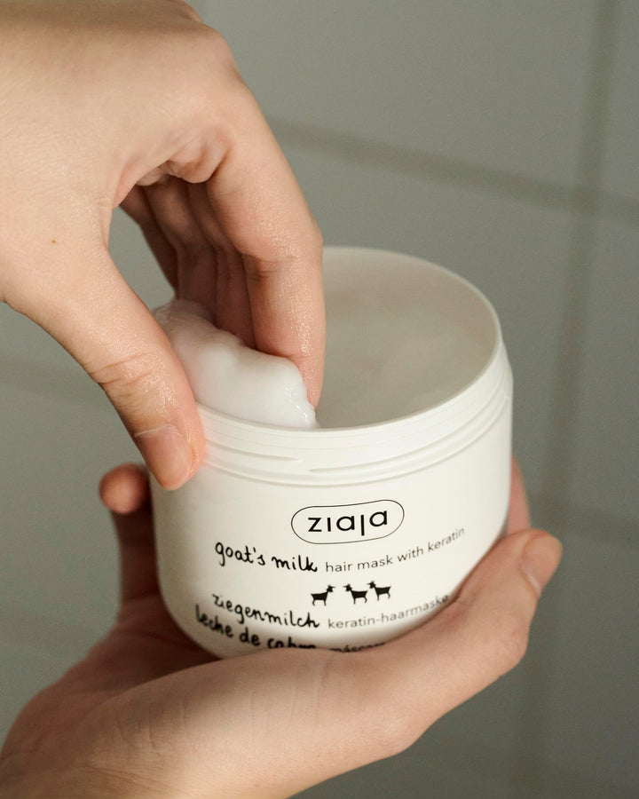 200 ml jar of keratin and goat milk hair mask for dry hair